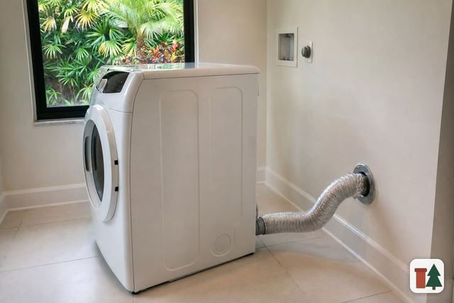 Dryer pulled from the wall with its aluminum transition duct